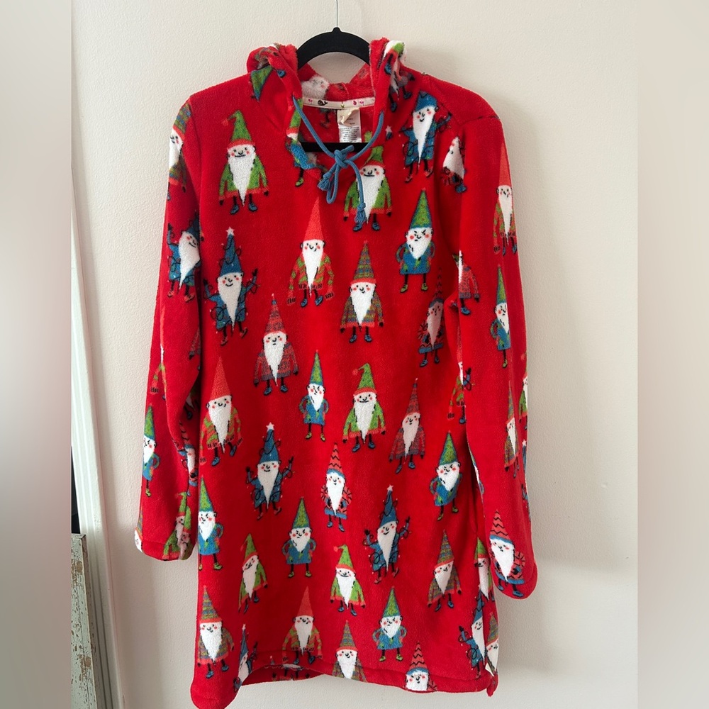 Munki Munki Christmas Gnomes Plush Fleece Hooded Robe Pajamas Women XL